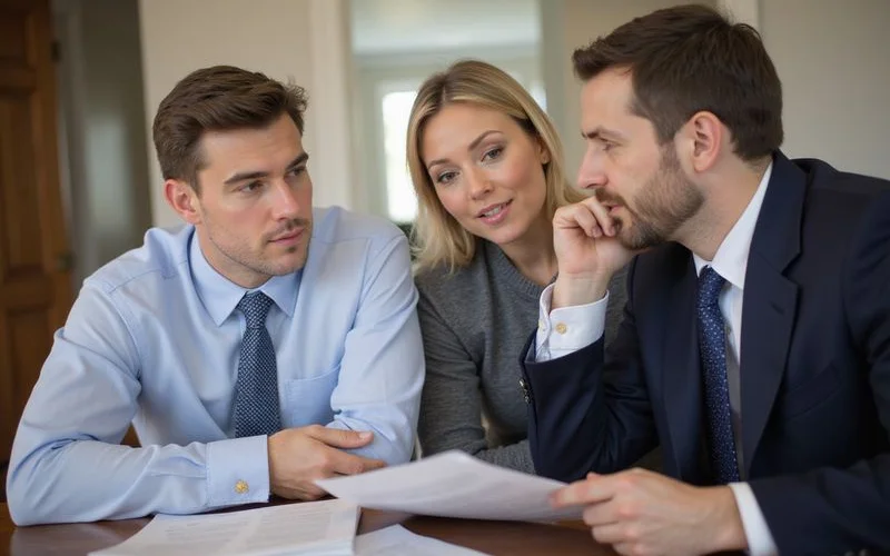 Buyer's agent explaining WDI inspection findings and negotiation options to a home buyer