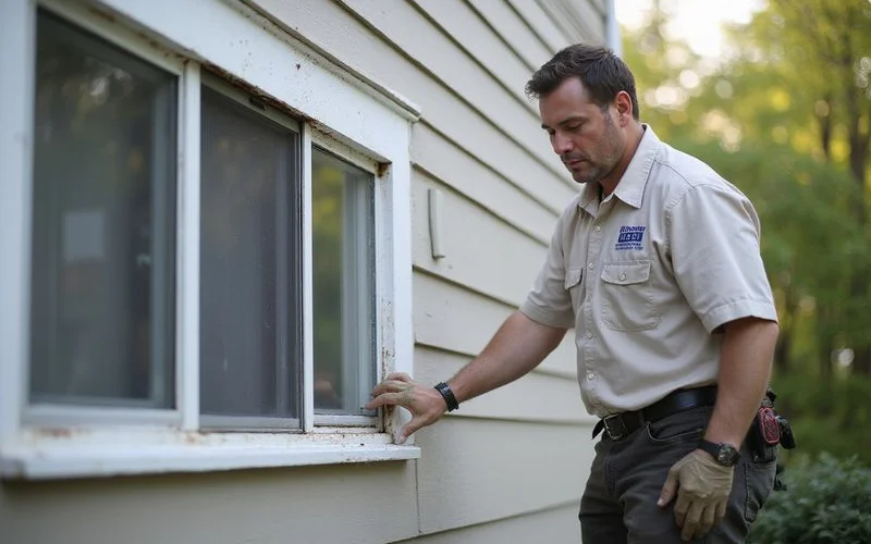 Technician performing a quarterly exterior perimeter treatment around a Westchester County home