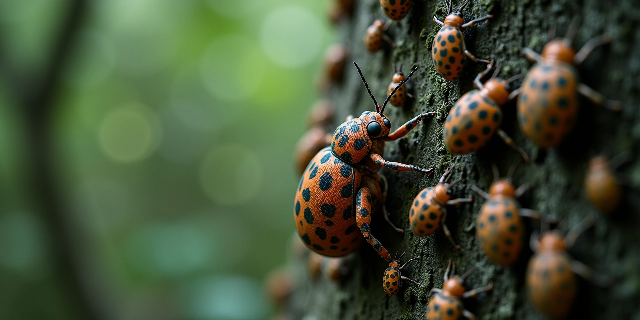 Spotted lanternfly adults resting on a tree trunk in Westchester County New York