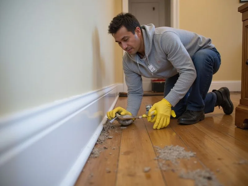 Certified pest control technician applying targeted cockroach treatment in Scarsdale kitchen