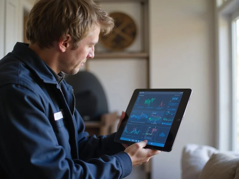 Pristine Pest technician reviewing digital pest monitoring plan for Scarsdale property
