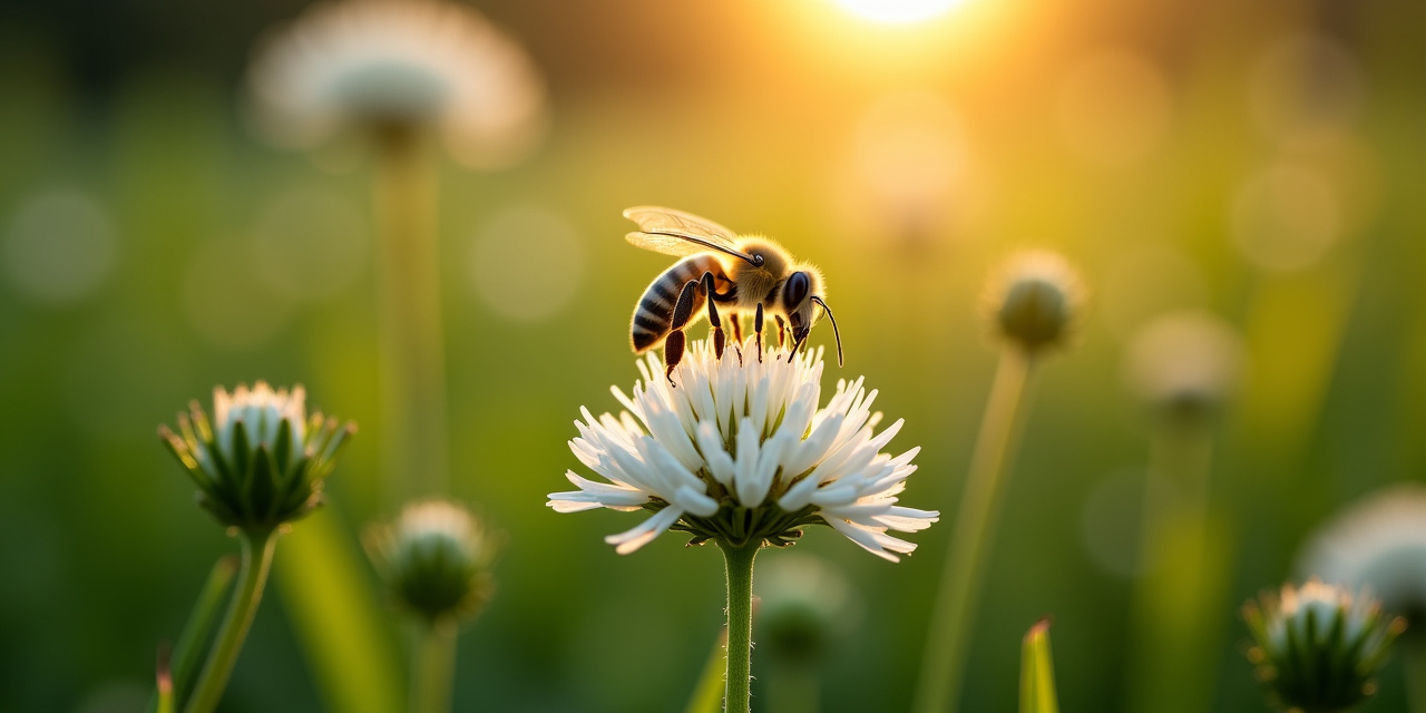 Honeybee on white clover in Westchester County lawn, NY neonicotinoid ban 2026 protects pollinators